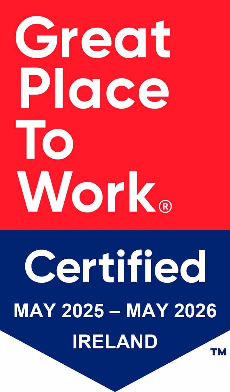 Great Place to Work Certified badge for Ireland, May 2025-2026, showcasing hotel's positive work environment.