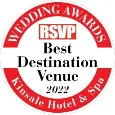 Award badge for "Best Destination Venue 2022" at Kinsale Hotel & Spa, ideal for weddings and luxury getaways.