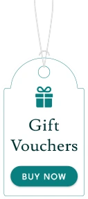 Stylish gift voucher tag with a teal ribbon, offering purchase for a luxurious hotel stay experience.